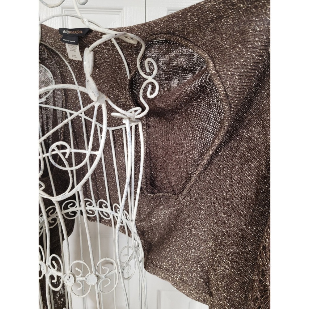 BCBG MAXAZRIA Bronze Metallic Knit Peasant Shrug Open Front Crochet Drape 1 Size - Picture 6 of 7